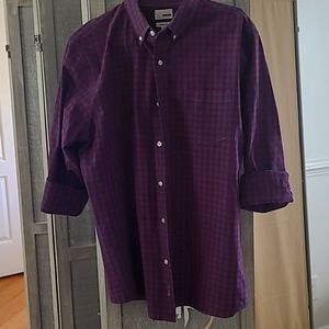 Blue and red plaid casual dress shirt